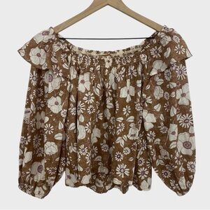 Free People Brown White Floral Miss Daisy Top Size XS